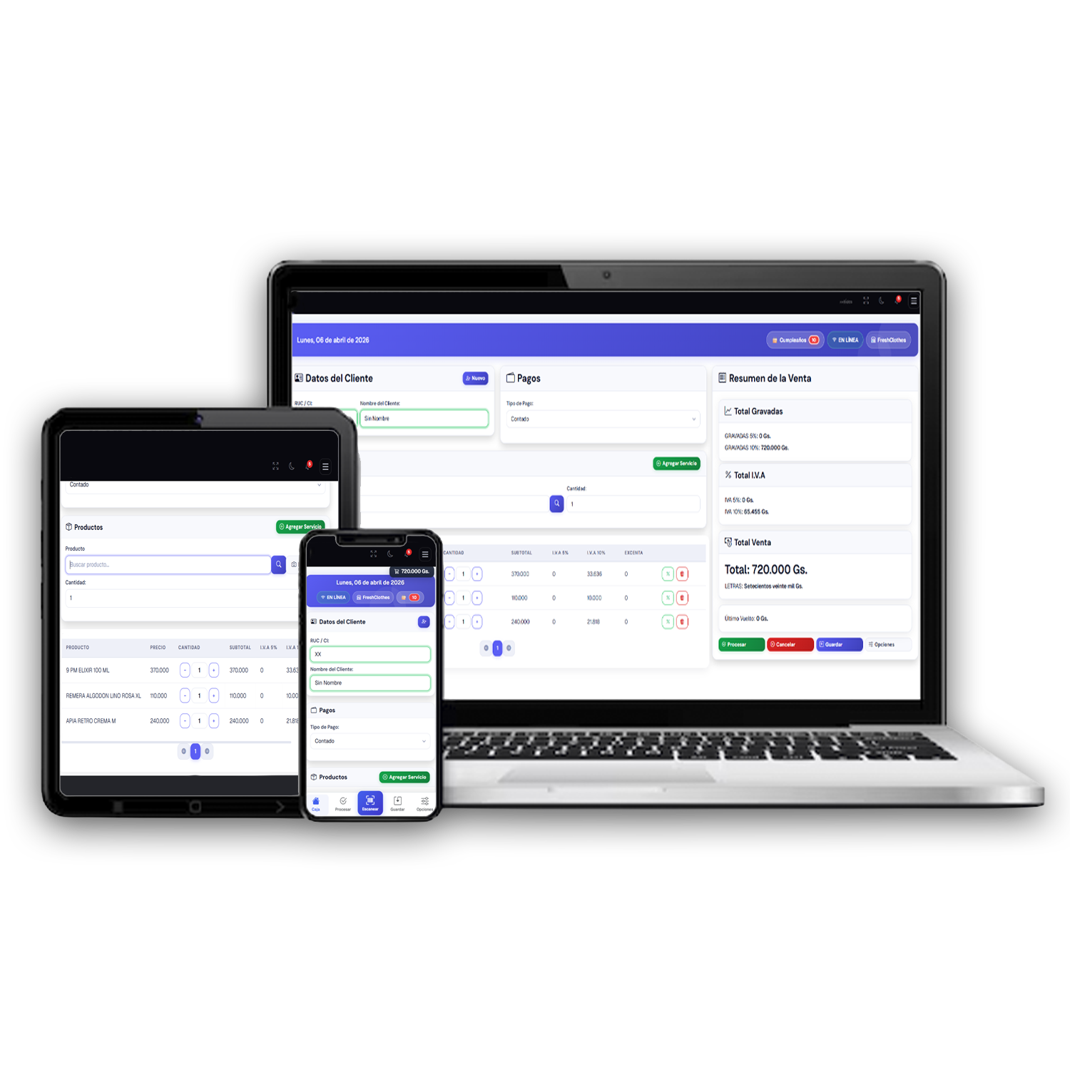 Vista del sistema Antares en notebook, tablet y celular